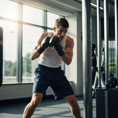 Professional boxer training with focus and intensity, in a gym environment