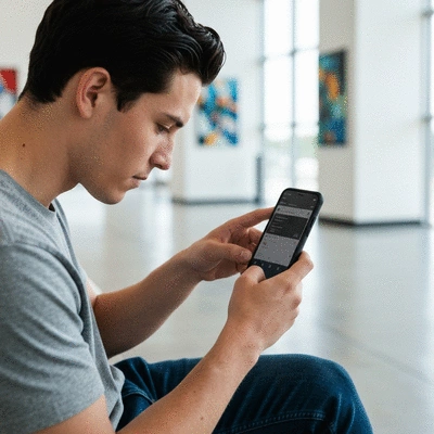 Person using a smartphone to view boxing results