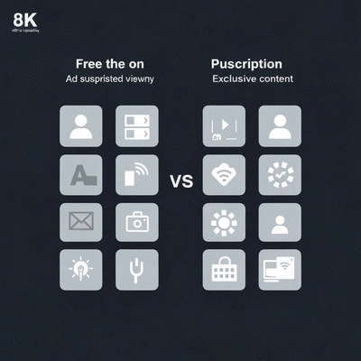 Graphic comparing features of free vs. subscription streaming services, clean design, clear icons, no text, no words, no typography